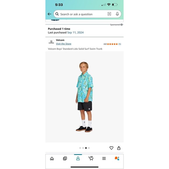 Volcom Boys' Medium (10)Standard Lido Solid Surf Swim Boardshorts Black EUC - Picture 13 of 13